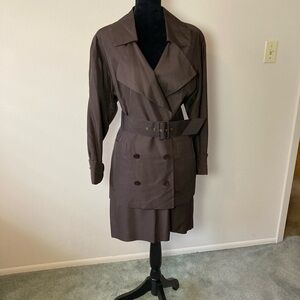Double-Breasted Brown Belted Skirt Set